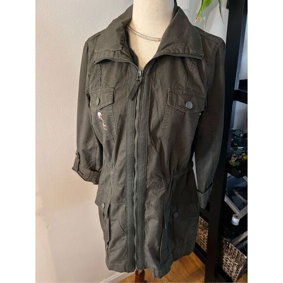 Jade & Ivory Boho Shabby Chic Army Green With Floral Embroidery Utility Jacket s - Picture 1 of 5